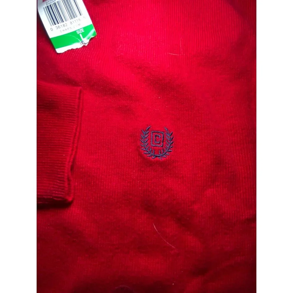 Chaps Mens‎ Red Cotton V-Neck Sweater With Embroidered Logo L